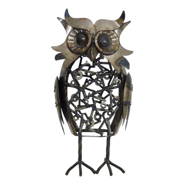 Large Brutalist Zoomorphic Metal Owl Sculpture, 1970s For Sale