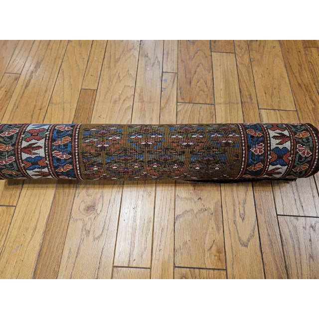 Vintage Persian Kurdish Camelhair Runner Rug, Hand-Knotted Wool, Allover Pattern, 4x14, Camelhair & Ivory For Sale - Image 12 of 18