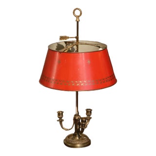 Early 20th Century French Brass and Tole Three-Light Bouillotte Table Lamp For Sale