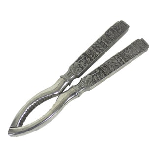 Vintage Norwegian Viking Pewter Nutcracker, Pewter Handle, Made in Norway, Ship Dragon Viking Heilag Olav Hs Norway Nut Cracker For Sale