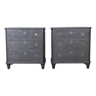 Pair of Swedish Painted Chests with Fluted Drawers and Brass Hardware For Sale