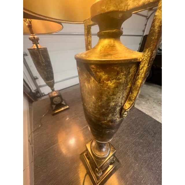 Pair of Green Bronze Urn Lamps With Patinated Finish. For Sale - Image 4 of 12