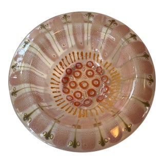 Frances + Michael Higgins Fused Glass 7 1/2" Bowl in Pink/Green/Gold C1950s For Sale