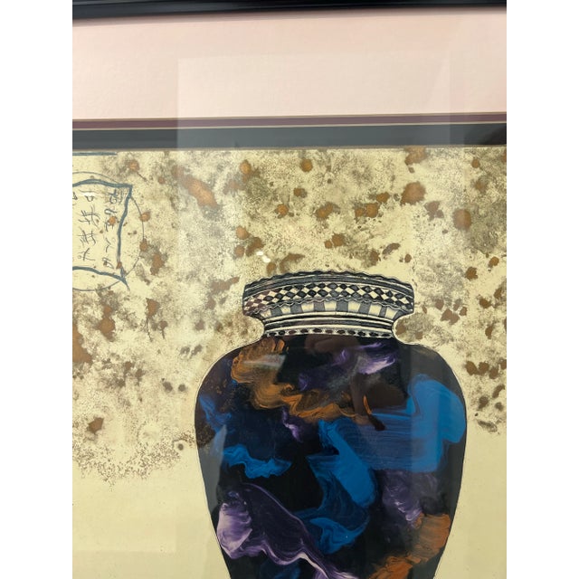 Vintage Postmodern 1980s Windsor Karen Chambellan “Grape Vase” Framed Art Print Vase Decorative Oriental Signed For Sale - Image 4 of 10