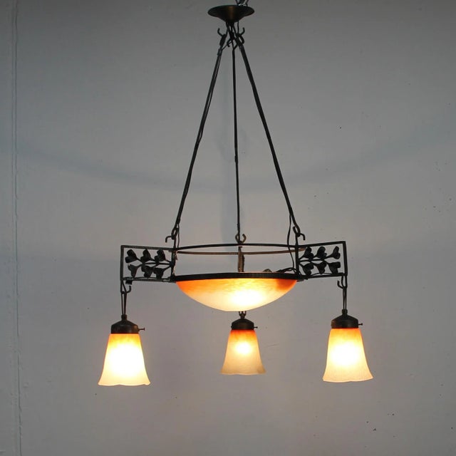 Glass Art Deco Hanging Lamp by Charles Schneider For Sale - Image 7 of 11