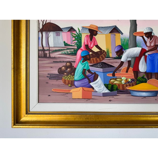Green Vintage E. Constant Haitian Market by the Bay Oil on Canvas Painting For Sale - Image 8 of 12