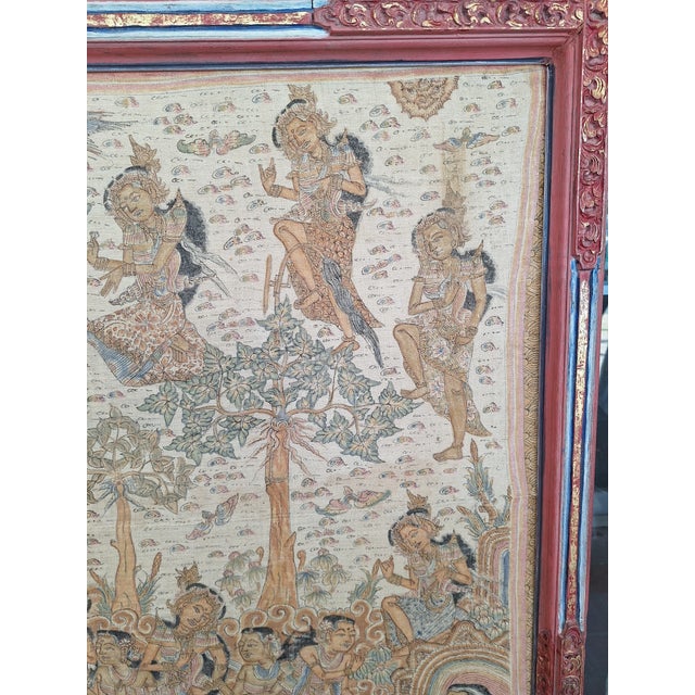 Gray Antique Balinese Kamasan Hand Painted and Woven Tapestry For Sale - Image 8 of 18