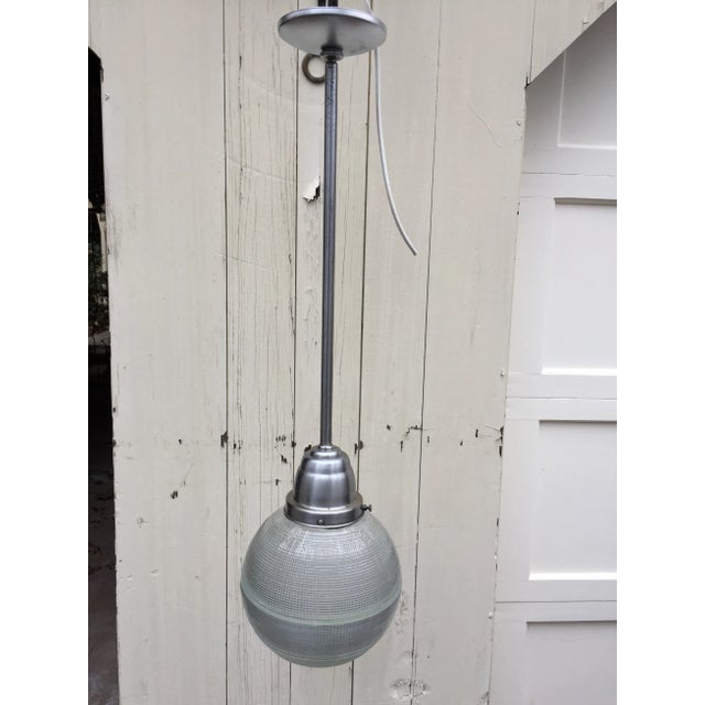 Holophane Waffle Pattern Ball Shade and Nickel Fixture For Sale In New York - Image 6 of 6