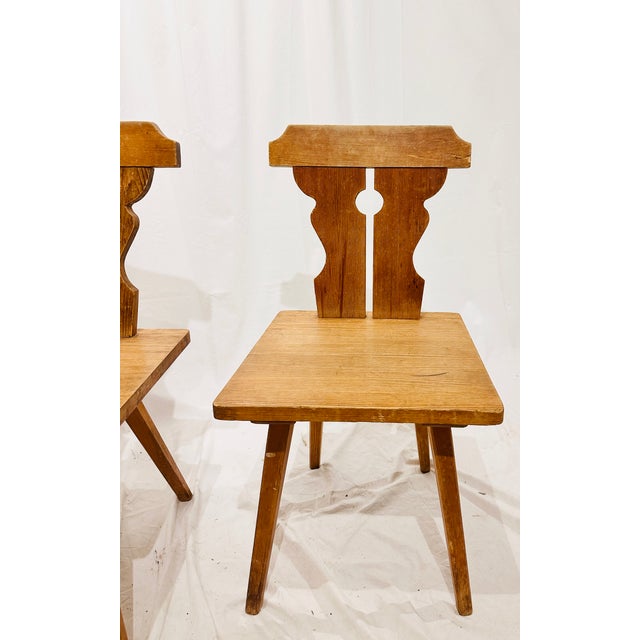 Folk Art Pair Antique Swedish Brettstuhl Pine Chairs For Sale - Image 3 of 8