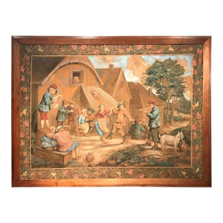 19th Century French Hand-Painted Pastoral Canvas After David Teniers For Sale
