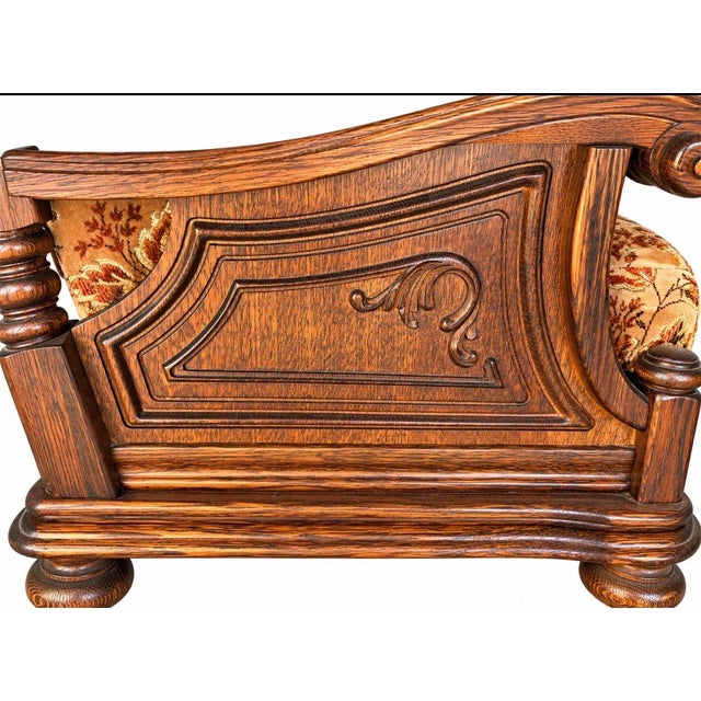 Traditional Belgian Renaissance Revival Influences Handmade Belgian Solid Oak Soft-Original Upholstery-Circa 1985 For Sale - Image 3 of 5