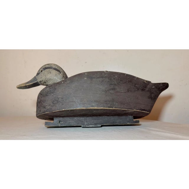 Black Large Antique Hand Carved Wood Folk Art Bluebill Drake Duck Decoy Bird Sculpture For Sale - Image 8 of 11