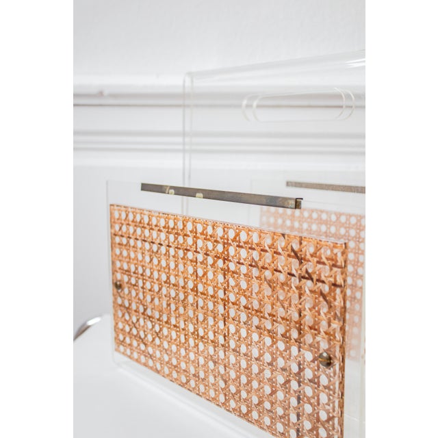 Magazine Rack in Acrylic Glass and Caning, 1970s For Sale - Image 12 of 17