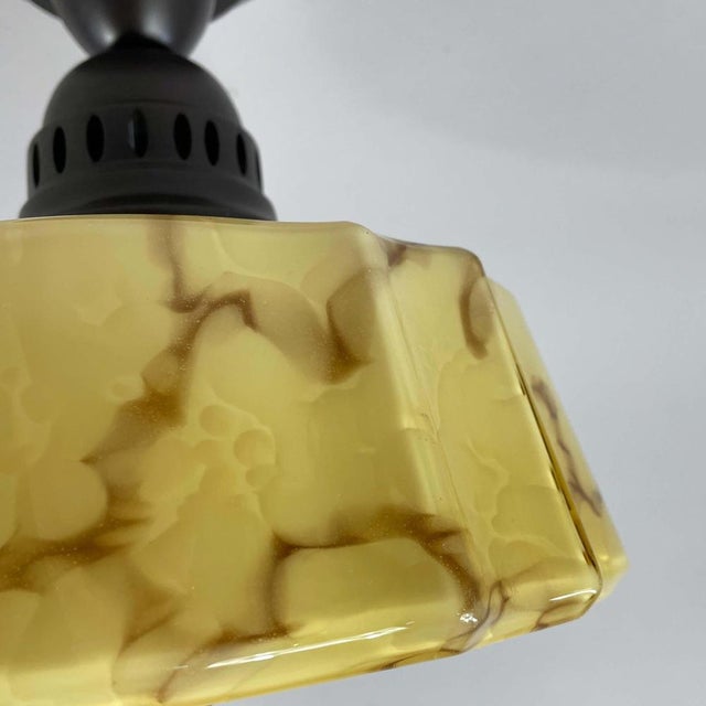 Art Deco Flush Mount in Marbled Opaline Glass & Burnished Metal, Germany, 1920s For Sale - Image 10 of 18