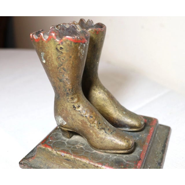 Rare Antique 19th Century Cast Iron Pair Lady Boots Match Holder Door Stopper For Sale - Image 4 of 12