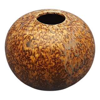 Vintage Space Age Ceramic Sphere Vase with Tortoiseshell Enamel, 1970s For Sale