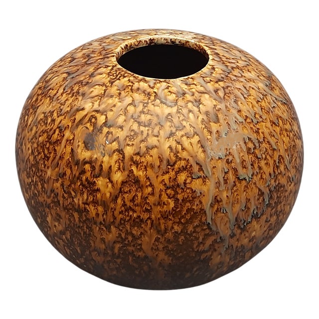 Vintage Space Age Ceramic Sphere Vase with Tortoiseshell Enamel, 1970s For Sale
