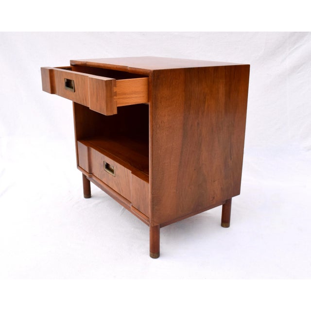 Wood John Widdicomb Mid Century Walnut and Brass Nightstand For Sale - Image 7 of 12