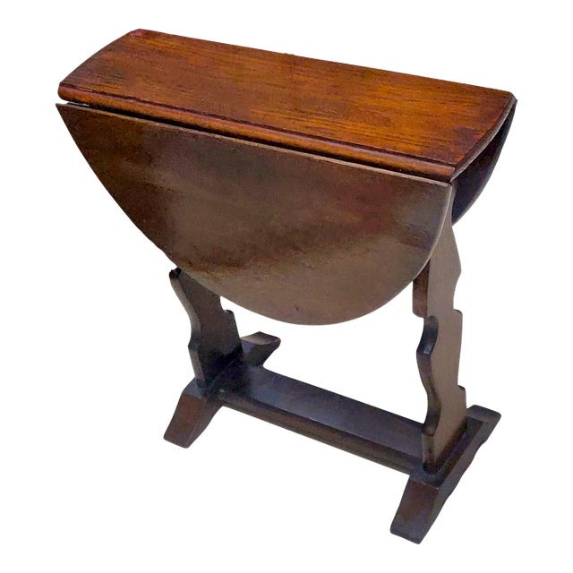1800s Petite Arm Rest Sized Antique Twist Top Oval Drop Leaf Arts ...
