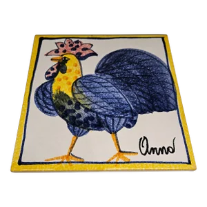 Vtg Fortini Italian Hand Painted Rooster Decorative Ceramic Painting/Trivet, Italy