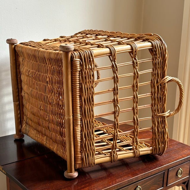 Vintage European Style Open-Weave Rolling Wicker Basket For Sale In Baltimore - Image 6 of 12