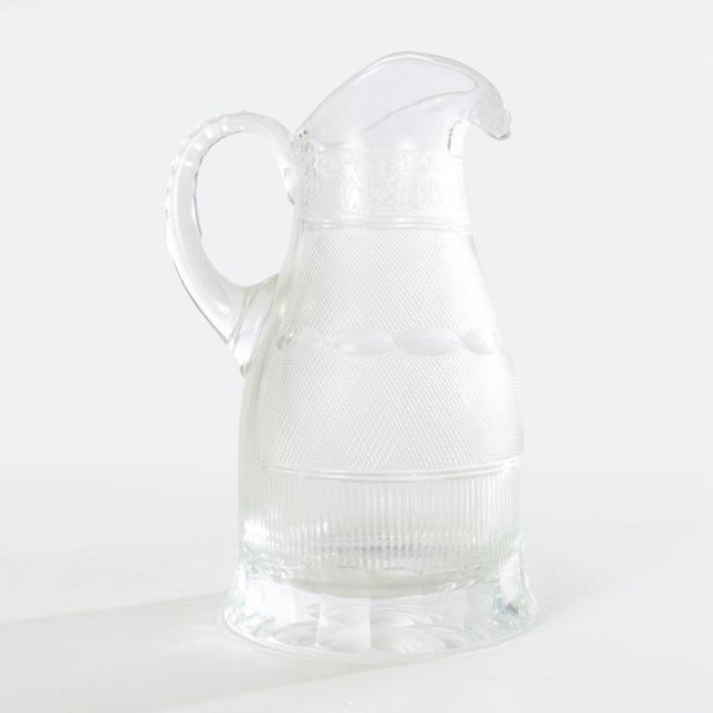 Antique Etched Glass Ground Bottom Pitcher and Two Mugs For Sale - Image 4 of 11
