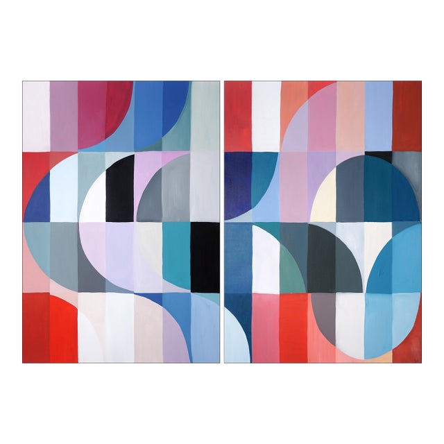 2025, Bauhaus Tiles Patterns, Large Diptych Painting, Solar Eclipse in La Condesa by Natalia Roman For Sale