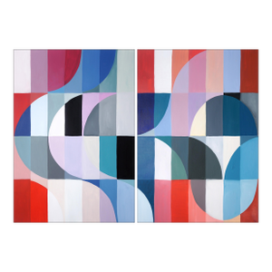 2025, Bauhaus Tiles Patterns, Large Diptych Painting, Solar Eclipse in La Condesa by Natalia Roman