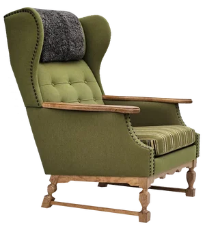 Danish Highback Armchair in Wool & Oak, 1970s