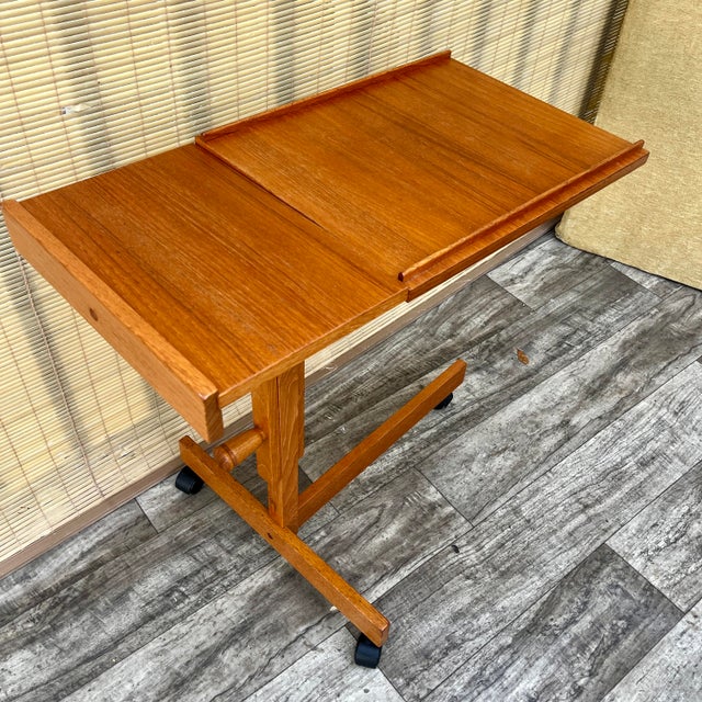 Vintage Mid-Century Modern Danish Adjustable Rolling Tray Table / Cart. Circa 1970s For Sale - Image 4 of 17