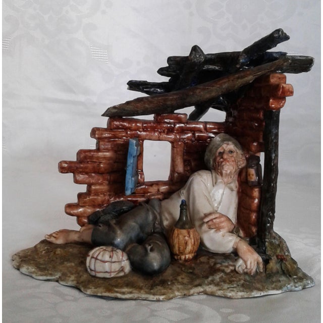 Vintage Italian Capodimonte Porcelain Figurine of an Old Man in a Ruined Shelter by Cedraschi For Sale - Image 10 of 11