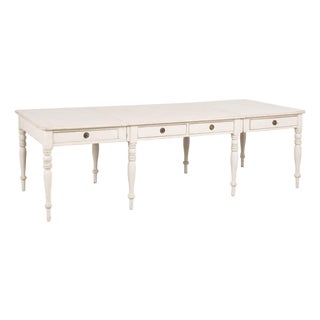 19th Century Swedish Antique White Painted Partners Desk Writing Table For Sale