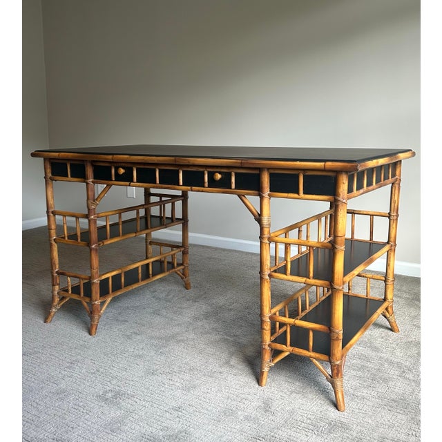 English Late 20th Century English Chinoiserie Style Bamboo Desk by Milling Road for Baker For Sale - Image 3 of 11