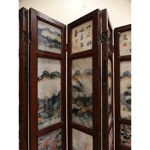 Final Markdown - Antique Tabletop 18th Century Asian 8 Panel Screen W/ Village Scenes & Landscapes For Sale - Image 13 of 14