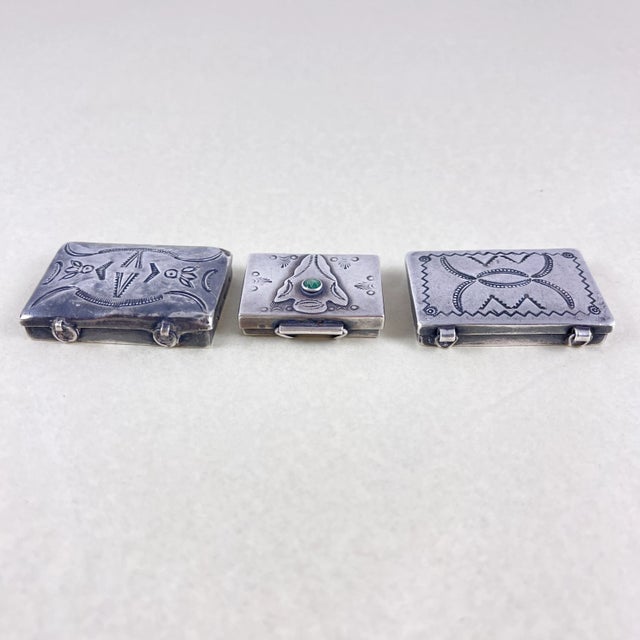 Sterling Silver & Turquoise Hand Made Pill Boxes, Set of Three, 1930s For Sale - Image 9 of 13