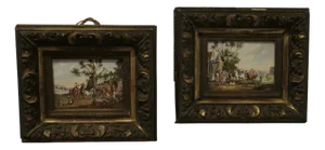 French Painted Porcelain Plaques by P W, 1800s, Set of 2