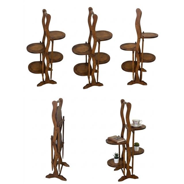Up for sale is a beautiful vintage/antique wooden 4-tier folding muffin stand (traditional afternoon tea pastry display)...