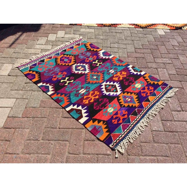 Mid-Century Modern Colorfull Bohemian Kilim - 37" X 50" For Sale - Image 3 of 11