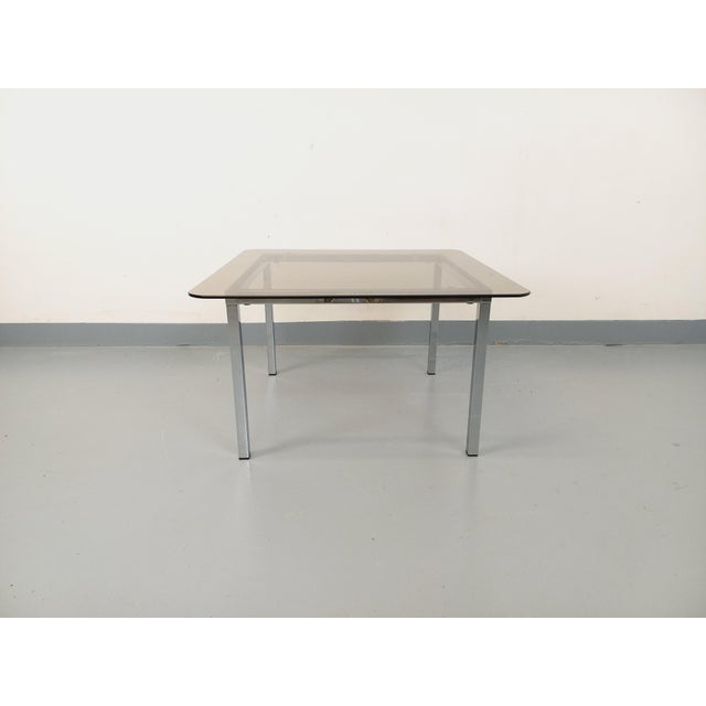 Mid-Century Modern Vintage Square Coffee Table in Smoked Glass and Chrome Metal, 1970s For Sale - Image 3 of 17