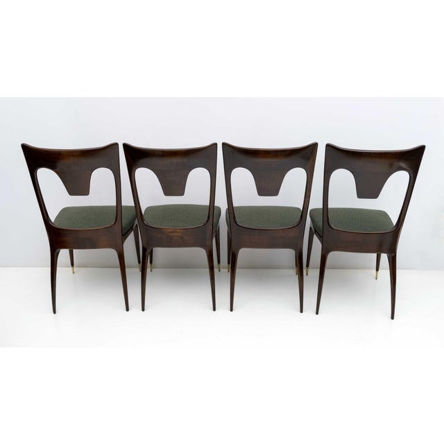 Mid-Century Modern Italian Walnut and Bouclè Dining Chairs, 1950s, Set of 4 For Sale - Image 10 of 11