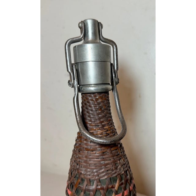 Rare Antique 19th Century French Woven Wicker Metal Glass Seltzer Bottle For Sale - Image 9 of 13