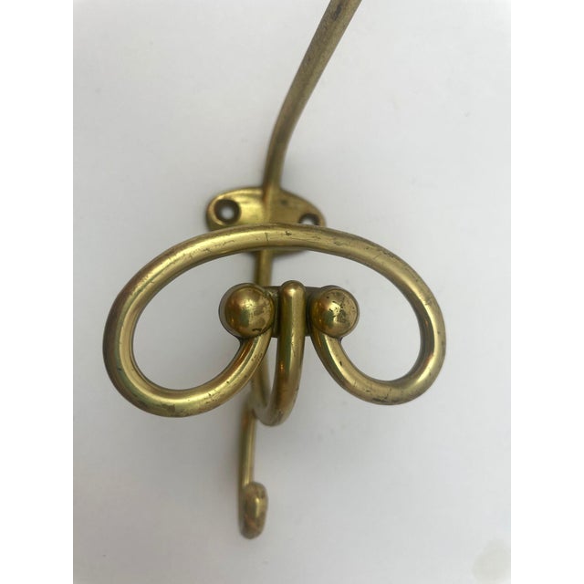 Vintage French Brass Wall Triple Coat Hook For Sale - Image 9 of 12