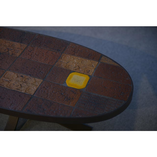 Brown Lava Stone and Ceramic Coffee Table attributed to Jean Jaffeux, 1960s-1970s For Sale - Image 8 of 10