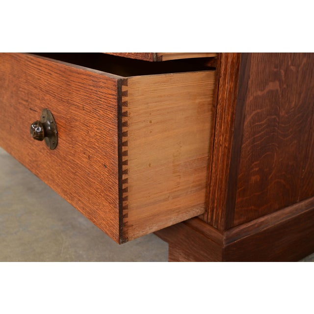 Liberty & Co. Antique English Mission Oak Arts & Crafts Vanity Dresser With Mirror, Circa 1900 For Sale - Image 9 of 15