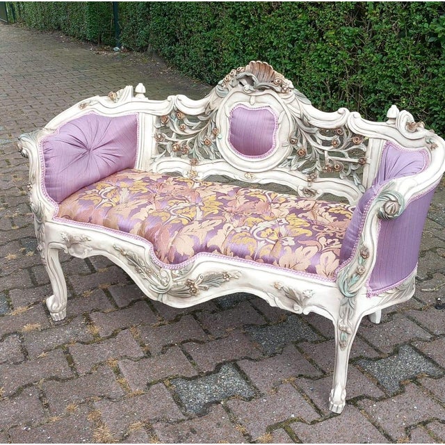 1970s French Louis XVI Pastel Beech Settee - 1 Pc For Sale - Image 12 of 12