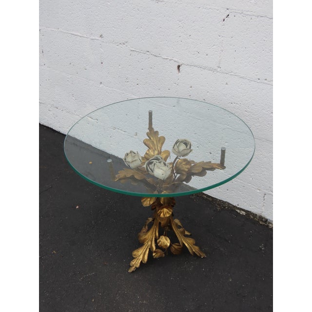 Hollywood Regency Floral and Gold Painted Finish Glass Top Coffee Table 6646 For Sale - Image 13 of 15