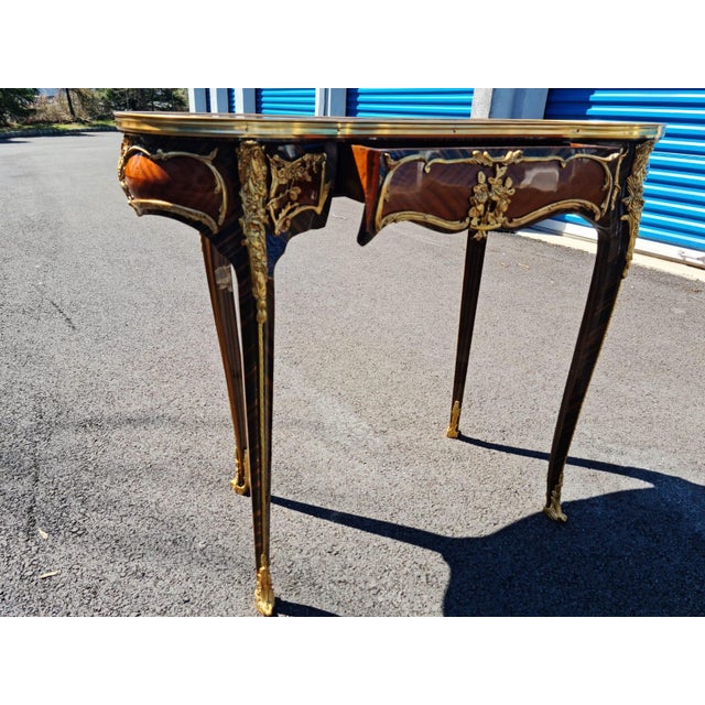 2020s Lady French Style Marquetry Gilt Bronze Desk/Table With Clock For Sale - Image 5 of 13