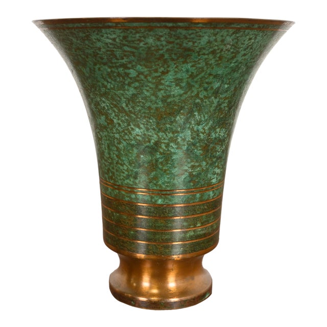 Carl Sorensen Art Deco Verdigris Bronze Trumpet Vase For Sale