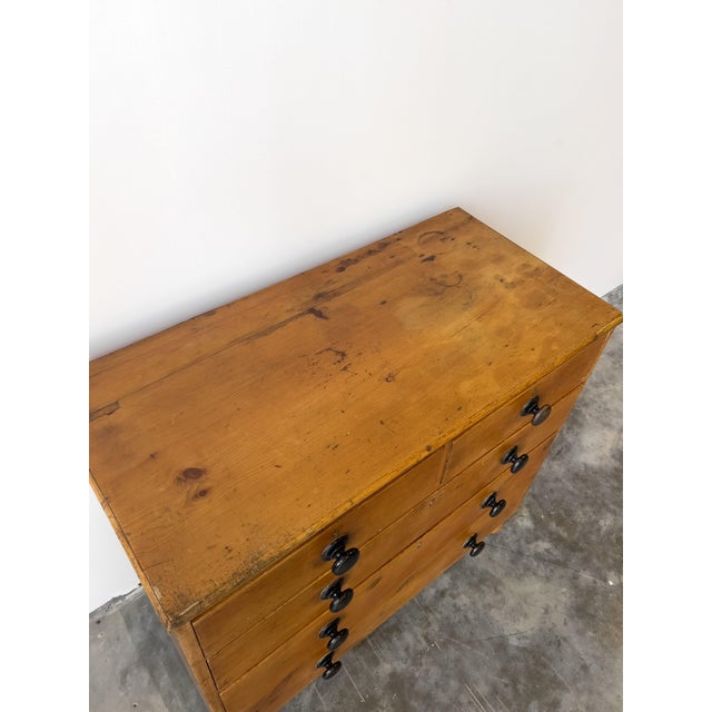 Wood Antique English Pine Rustic Chest of Drawers With Black Knobs For Sale - Image 7 of 11