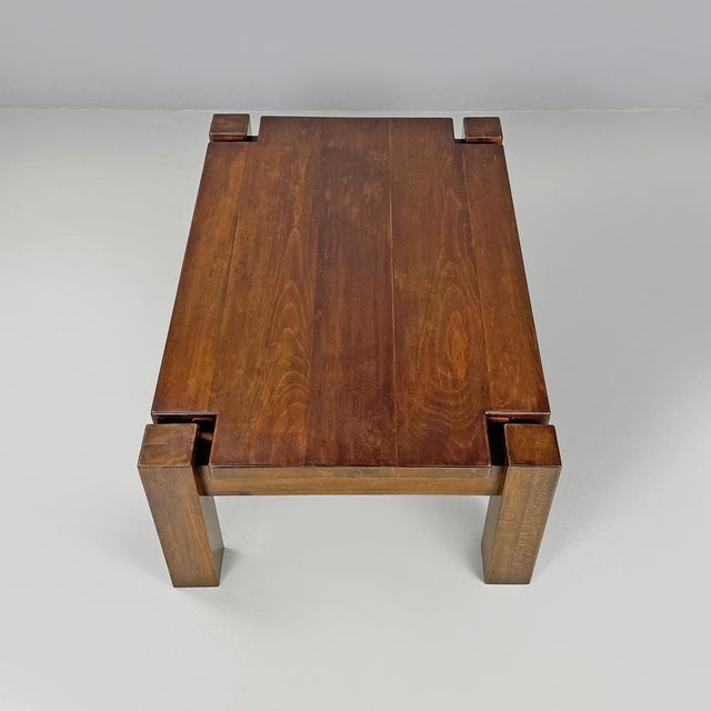 Wood Italian Modern Wooden Coffee Table with Geometric Lines and Squared Legs, 1970s For Sale - Image 7 of 18